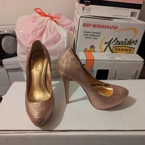 Shoe Dazzle Rose Gold Glitter Platform Stiletto Pumps